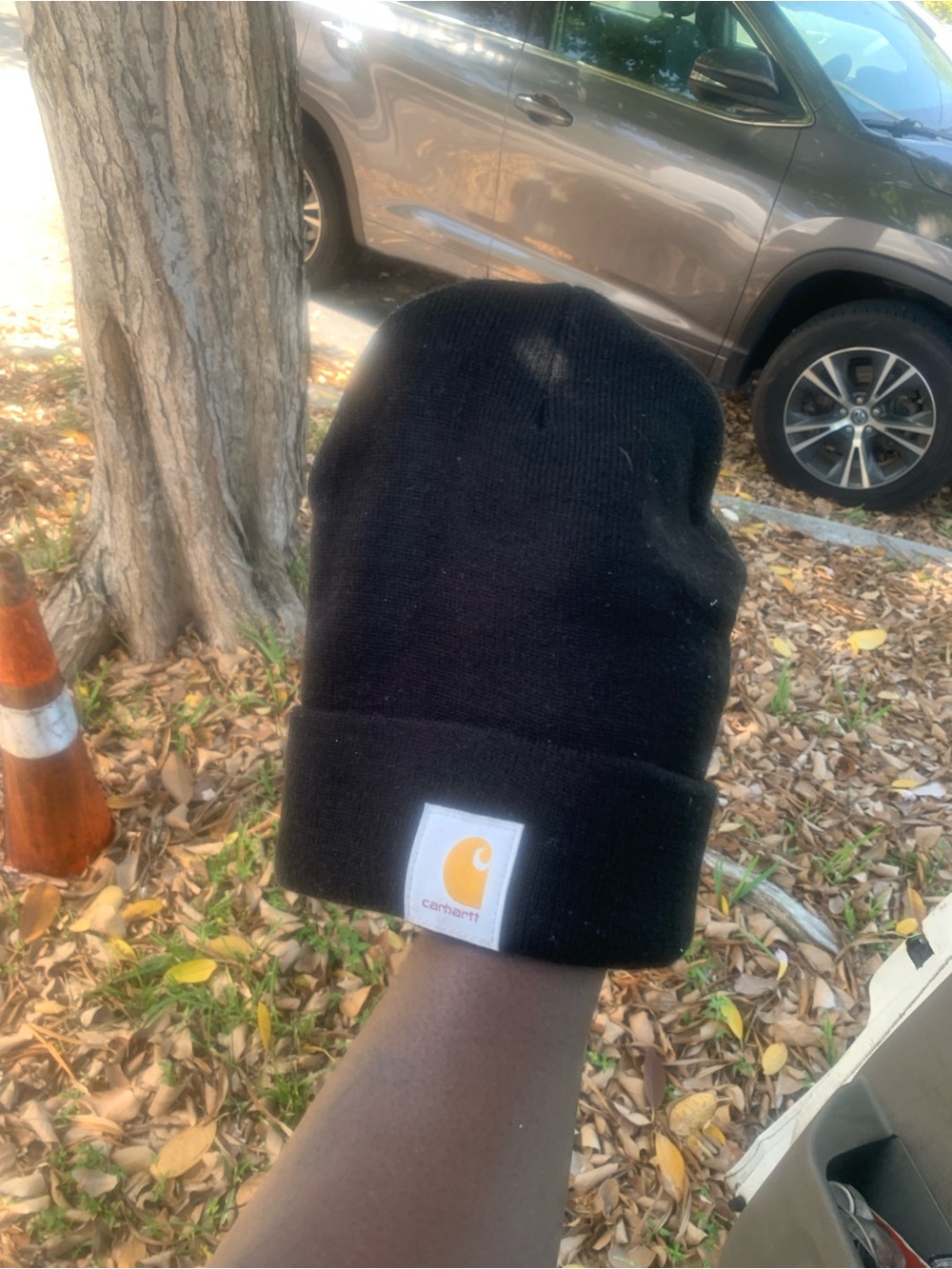 Carhartt Black Knit Cuffed Beanie with Yellow Logo Patch - Picture 3 of 5